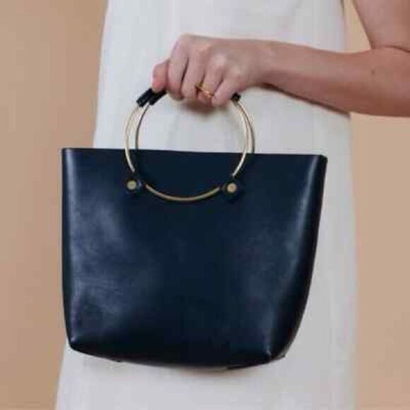Anthropologie Handbags - Anthropologie Black Tribe Alive Leather Gold Brass Handle Handbag